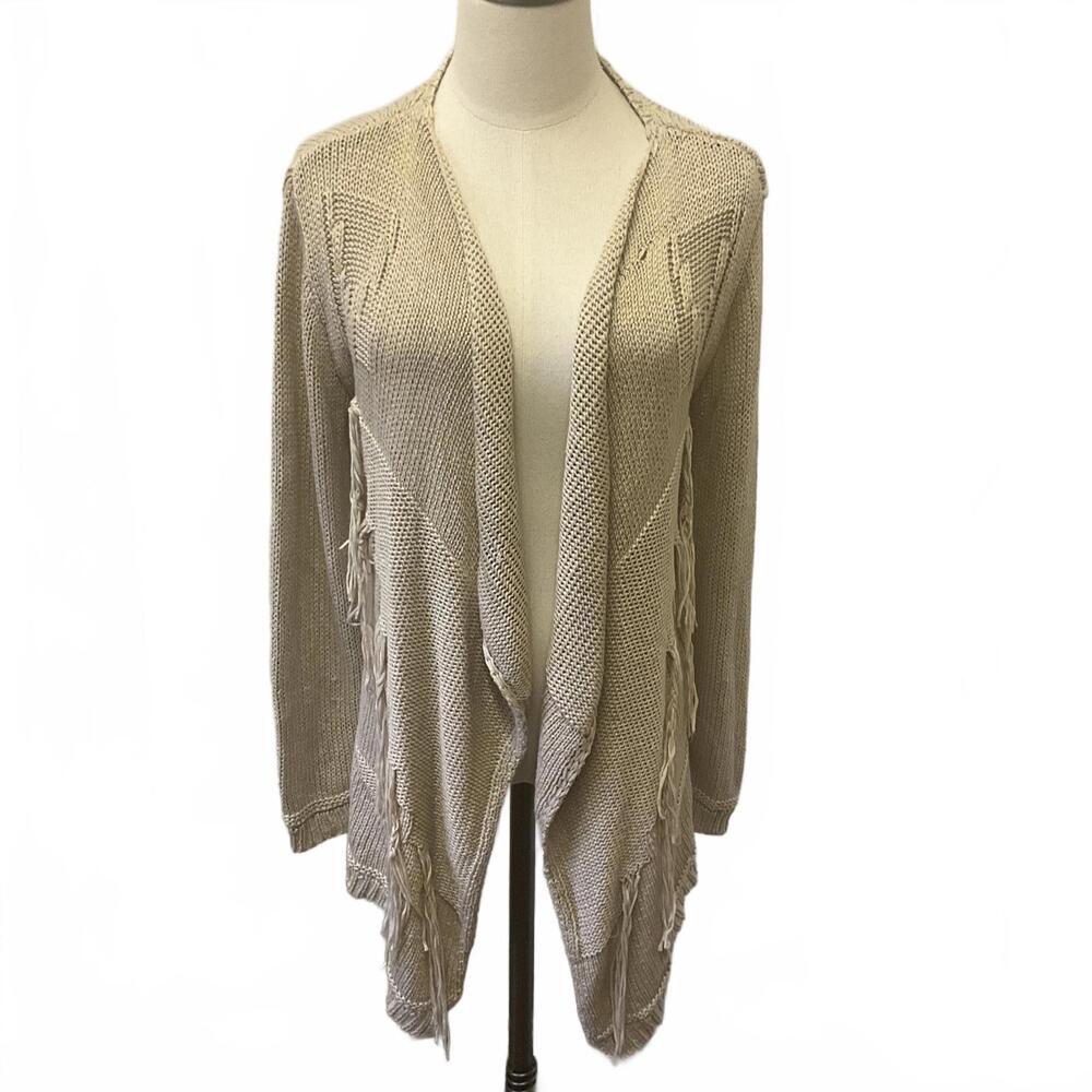 Fate Women's Size Small Beige 100% Acrylic Knit Open Front Cardigan Sweater